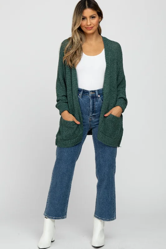 Weekend Steals Await Forest Green Cuff Sleeve Cardigan