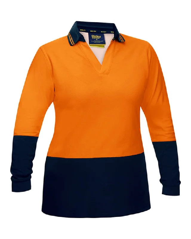 Weekend Specials to Savor Womens Hi Vis V Neck LS Polo - Orange/Navy