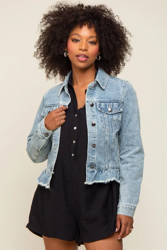 Weekend-Only Price Drops Light Blue Denim Ruffle Trim Jacket
