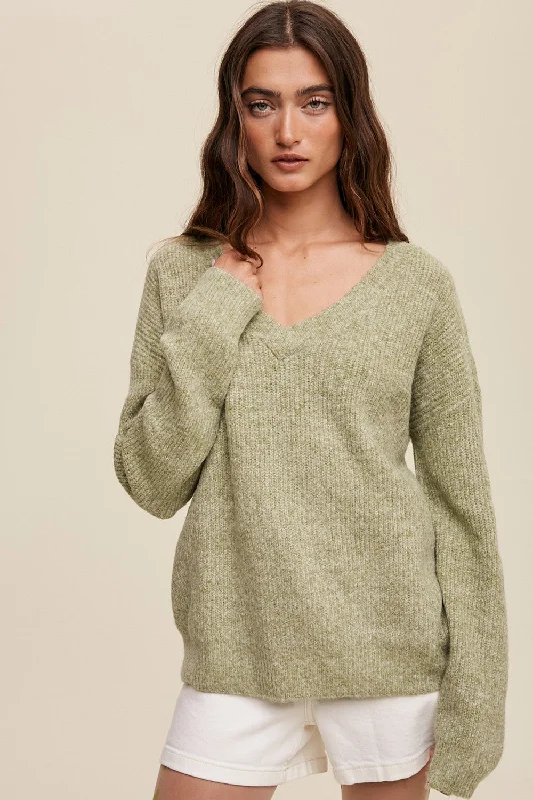 Shop the Weekend Away Olive V-Neck Relaxed Fit Sweater