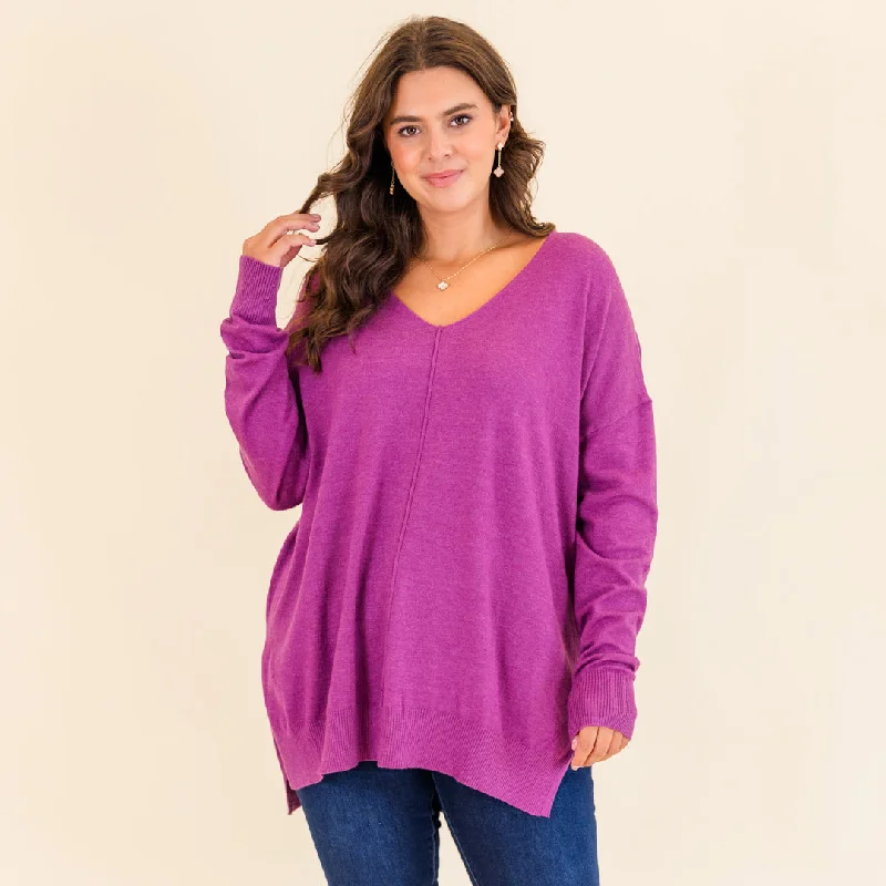 Weekend Steals Await Miss Who I Was Sweater, Heather Plum