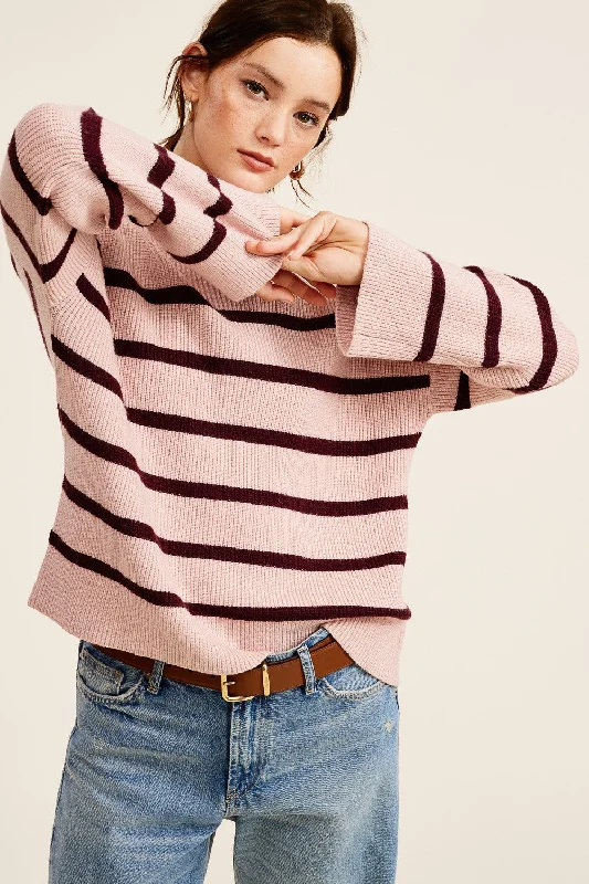 Exclusive Weekend Offers Inside Light Pink Striped Mock Neck Sweater