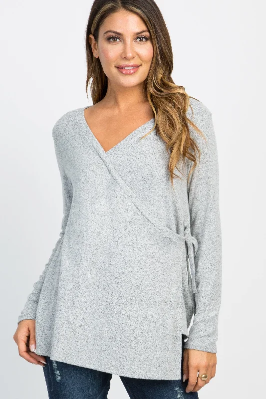 Don't Miss Out PinkBlush Heather Grey Knit Wrap Tie Nursing Top