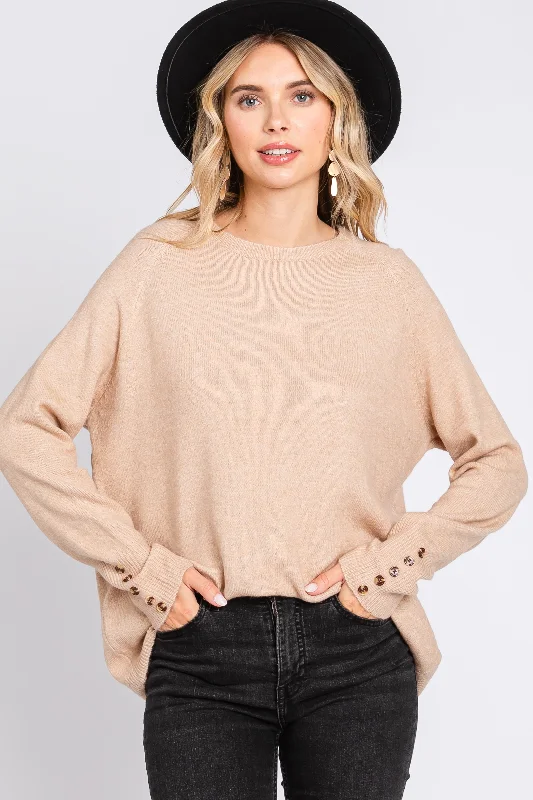 Overstock Sale Beige Button Accent Solid Sweater