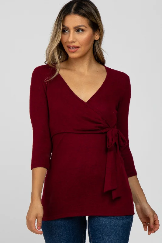 Today's Deal Burgundy Brushed Knit Wrap Top