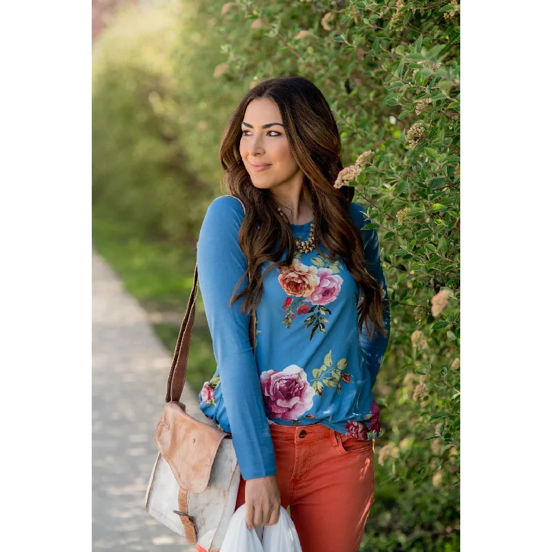 Weekend Bargains to Love Perry Blue Floral Baseball Tee