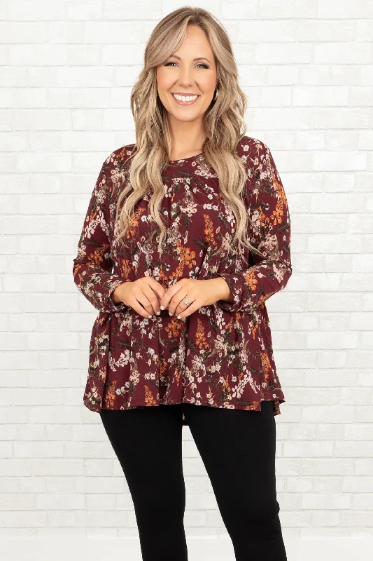 Weekend Discounts to Delight Brisk Breezes Top, Burgundy