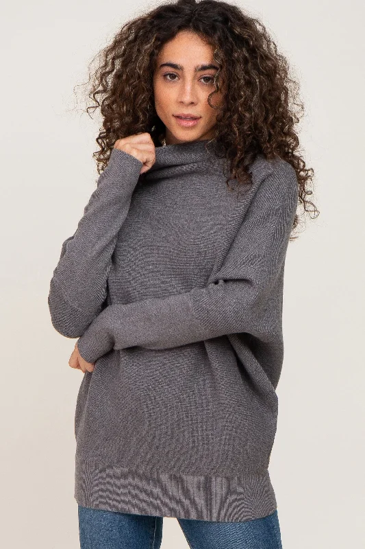 Take Action Grey Funnel Neck Dolman Sleeve Sweater