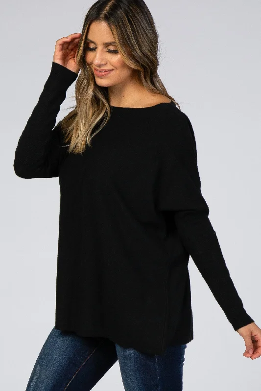 Weekend Savings Fiesta Black Soft Knit Boatneck Dolman Sleeve Sweater