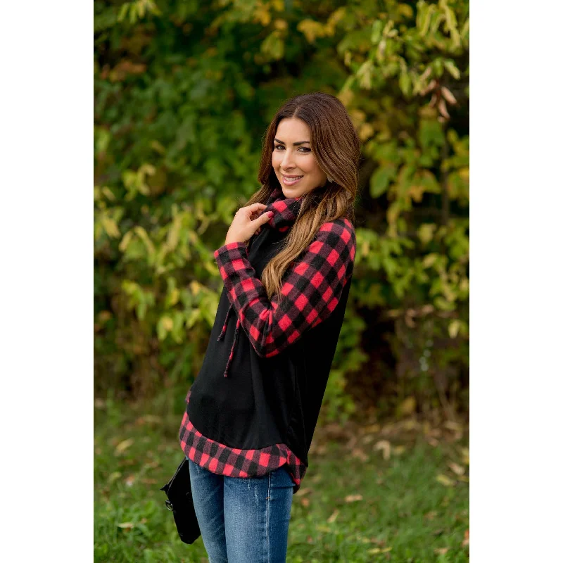 Weekend Offers That Excite Buffalo Check Cowl Neck Long Tee