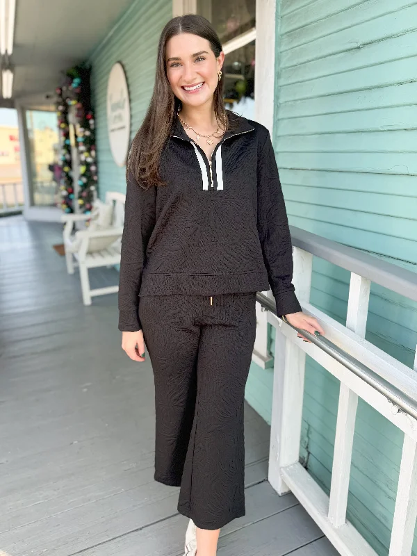 Top Pick The Tessa textured Half Zip and Pant Set-Black
