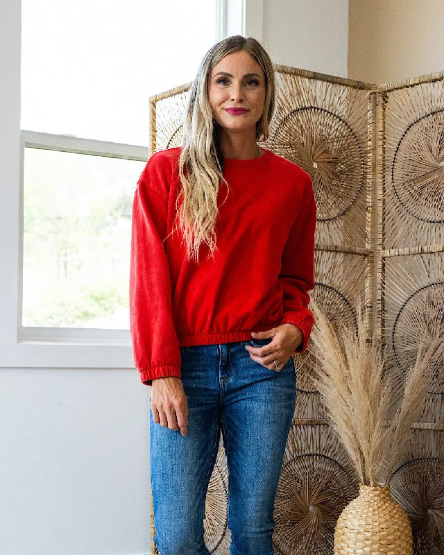 Exclusive Deal Kalea Elastic Hem Crewneck Sweatshirt - Scarlet Sun FINAL SALE