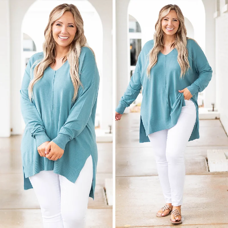 Mega Discount Miss Who I Was Sweater, Dusty Teal