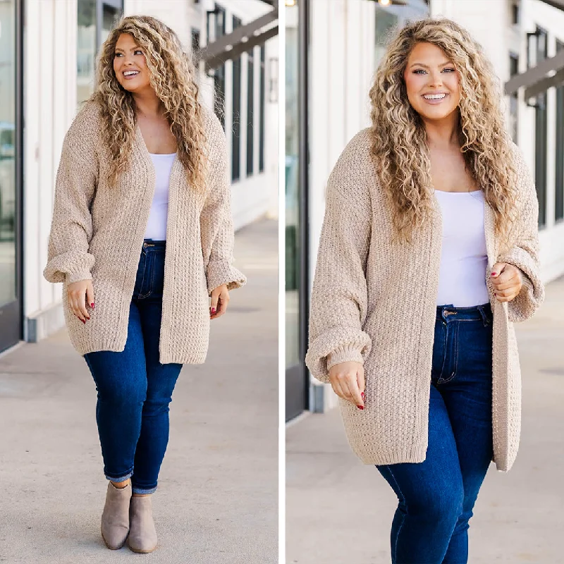 Weekend Savings Spree Love Quotes Cardigan, Tan