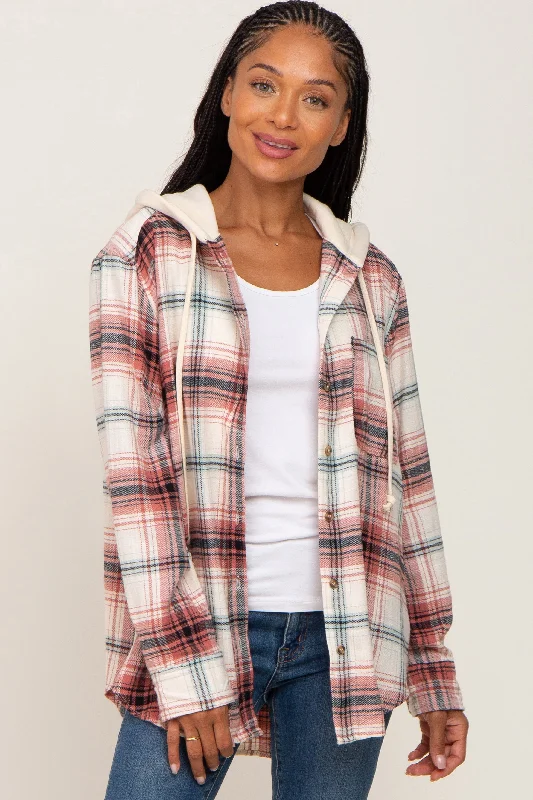 Reduced Rates Rust Plaid Hooded Shirt Jacket