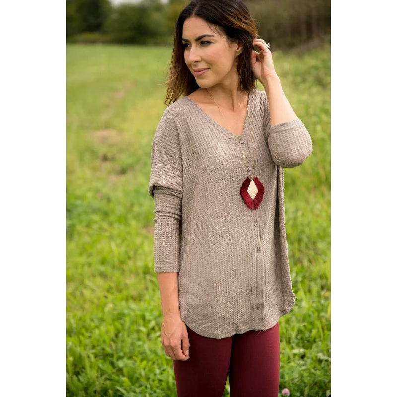 Great Deal Mocha Thermal Button Tee