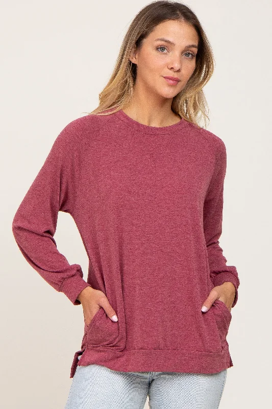Value Pack Burgundy Hi-Low Side Slit Long Sleeve Top