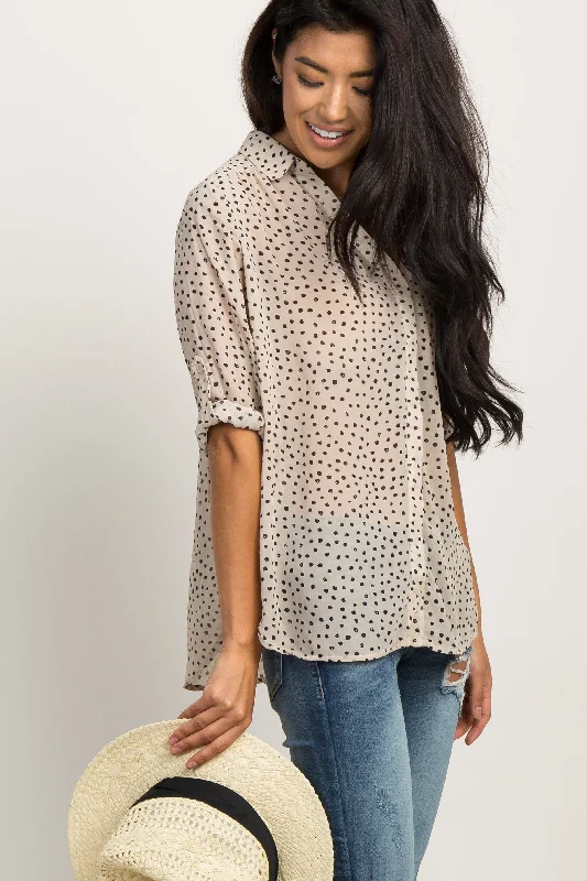 Cash Savings Beige Polka Dot Chiffon Blouse