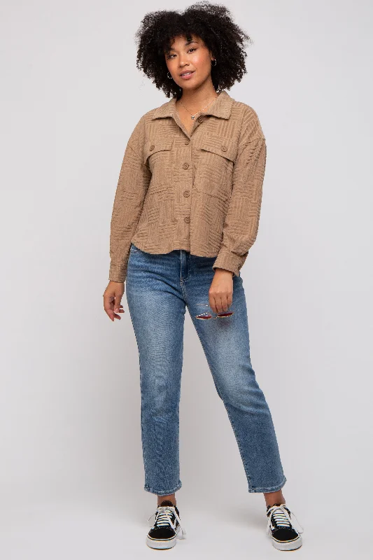 Weekend Offers That Sizzle Mocha Velvet Textured Shirt Jacket