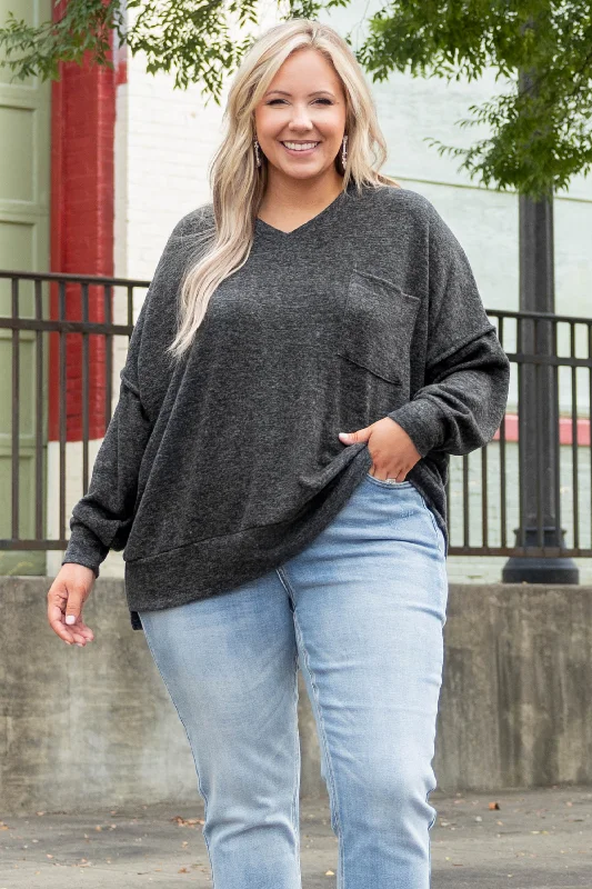 Closeout Deal Have It All Night Sweater, Charcoal