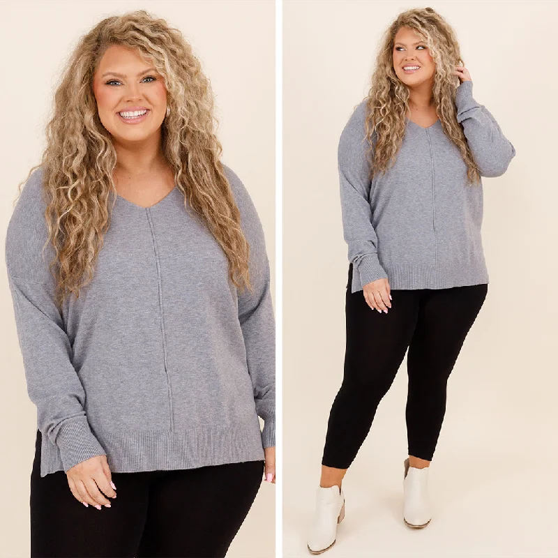 Stock Clearance Miss Me Sweater, Heather Grey