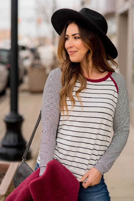 Lowest Rates Multi Striped Solid Neck Long Sleeve Tee