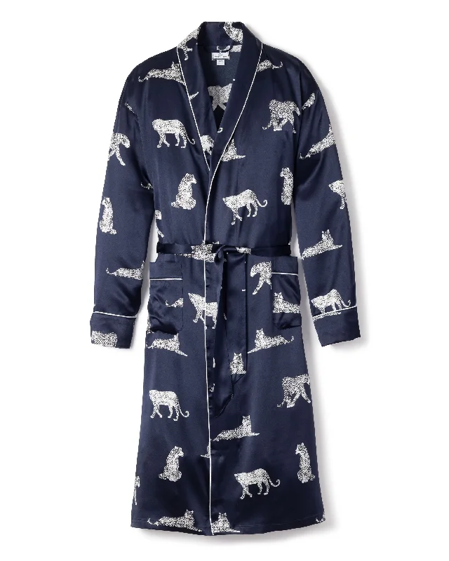 Take Action Men's Silk Long Robe in Panthère de Nuit