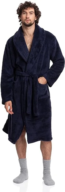 Super Sale Elegant Navy Comfort: Men's Full-Length Sherpa Robe - A Symphony of Warmth and Luxury