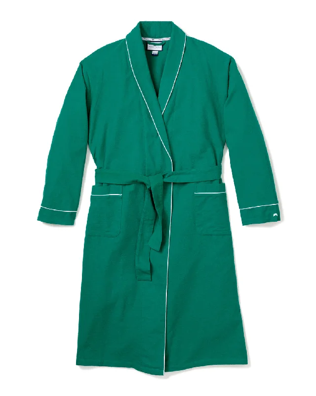 Weekend Deals to Make You Smile Men's Flannel Robe in Forest Green with White Piping
