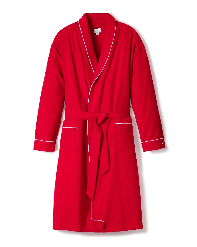 Online Exclusive Men's Flannel Robe in Red with White Piping
