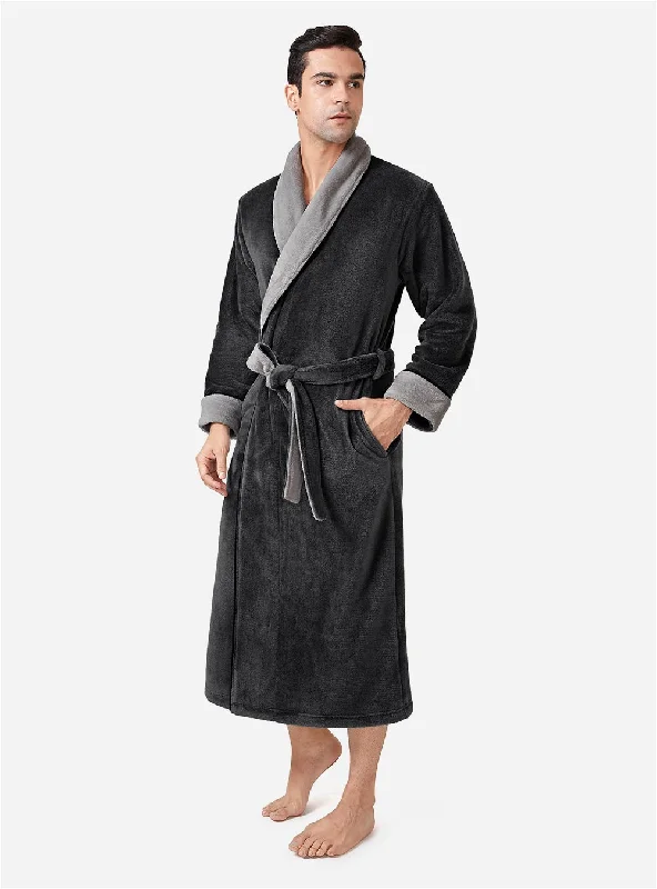 Stock Up Coral Fleece Plush Robe Shawl Collar Full Length Warm Robe