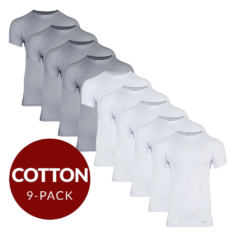 Crew Neck Cotton Sweat Proof Undershirt For Men - Mix 9-Pack (5x White, 4x Grey)