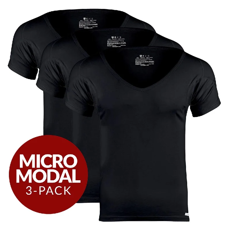 Deep V Micro Modal Sweat Proof Undershirt For Men - Black 3-Pack