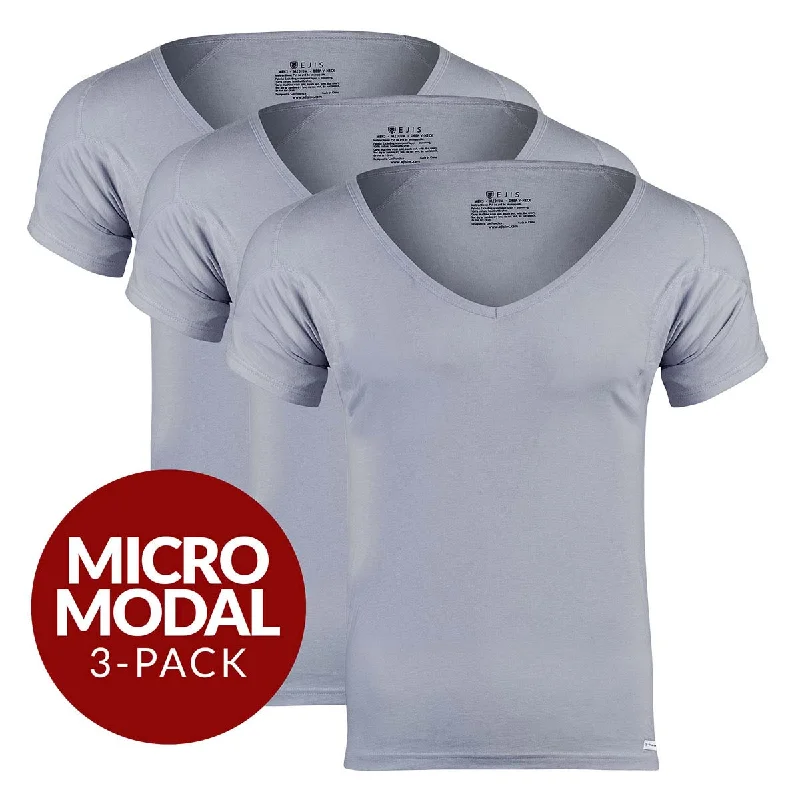 Deep V Micro Modal Sweat Proof Undershirt For Men - Grey 3-Pack