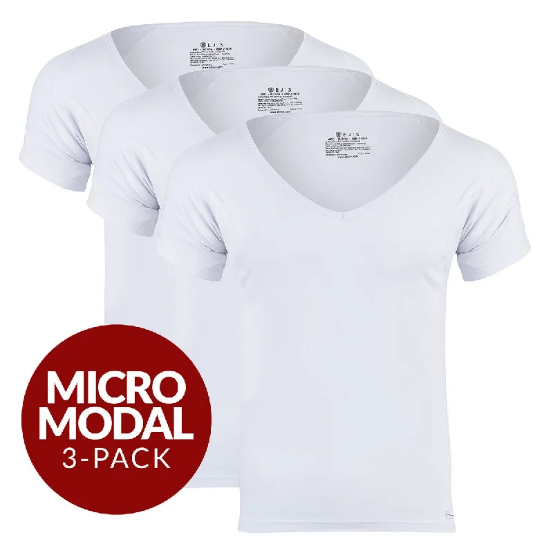 Deep V Micro Modal Sweat Proof Undershirt For Men - White 3-Pack