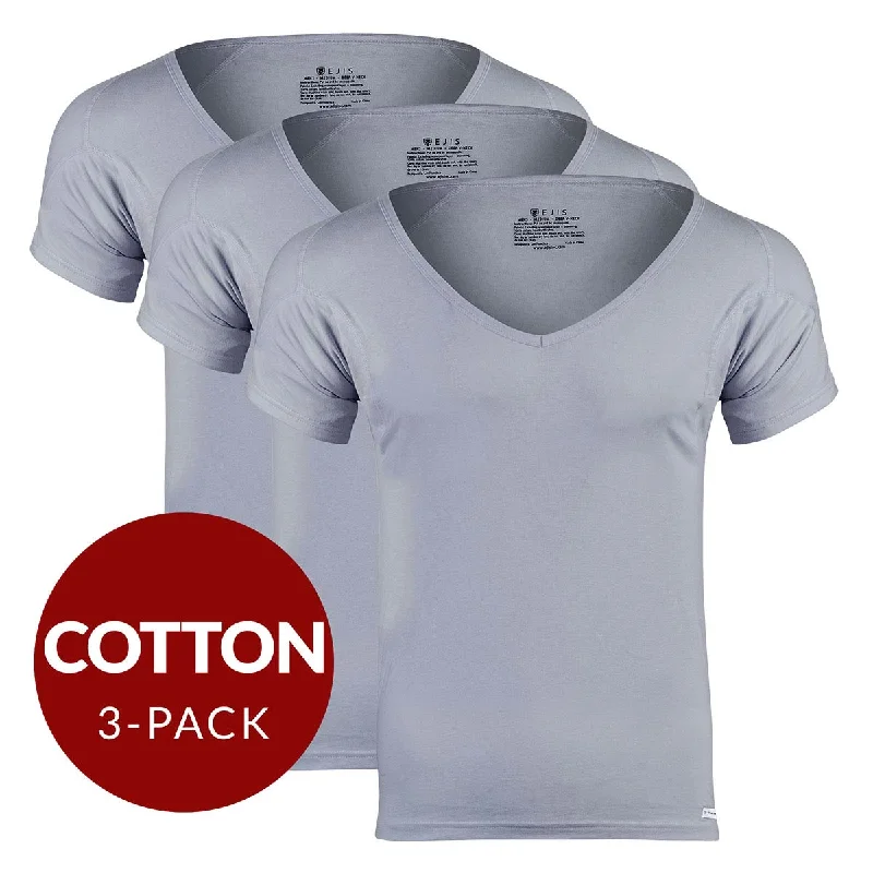 Deep V Cotton Sweat Proof Undershirt For Men - Grey 3-Pack