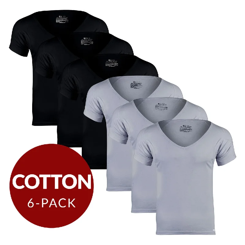 Deep V Cotton Sweat Proof Undershirt For Men - Mix 6-Pack (3x Black, Grey)