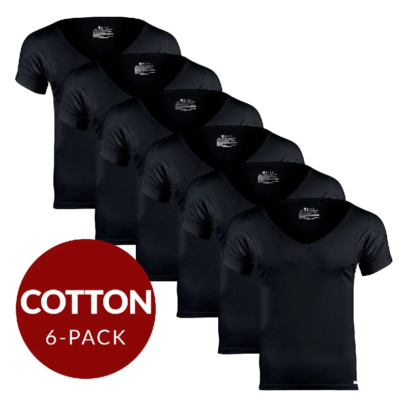 Deep V Cotton Sweat Proof Undershirt For Men - Black 6-Pack