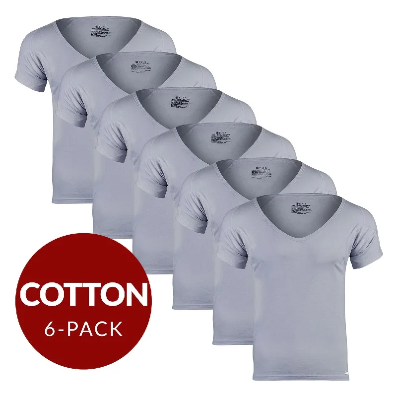 Deep V Cotton Sweat Proof Undershirt For Men - Grey 6-Pack