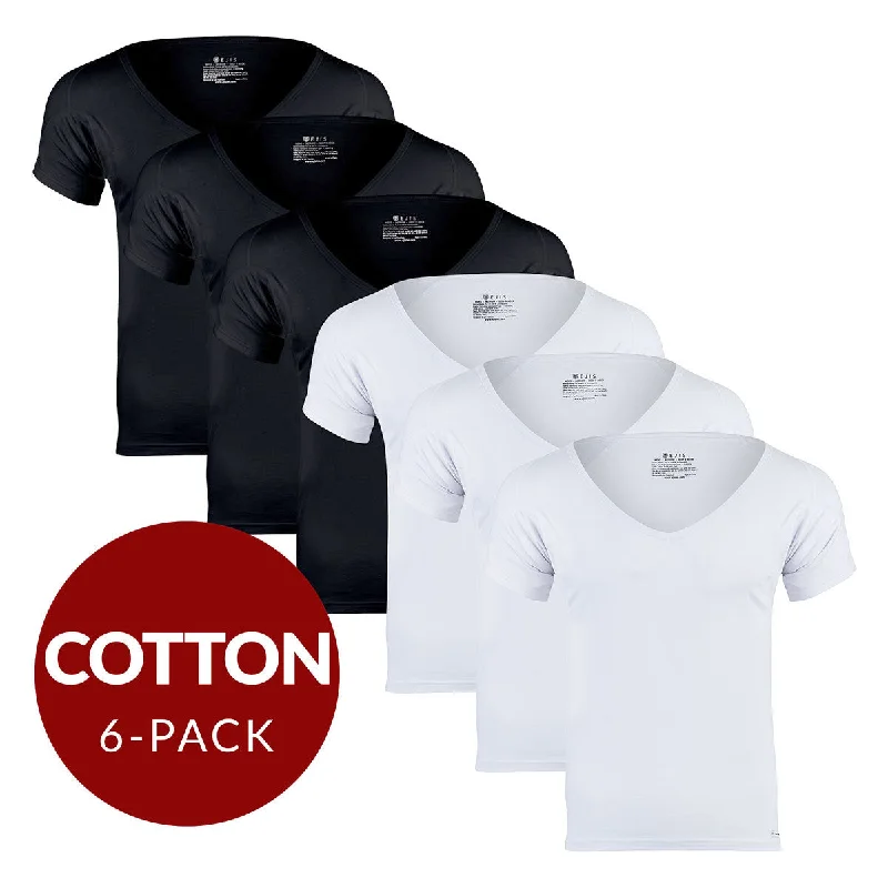 Deep V Cotton Sweat Proof Undershirt For Men - Mix 6-Pack (3x White, Black)