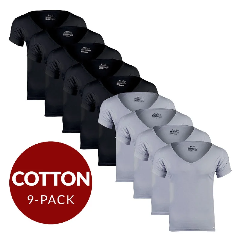 Deep V Cotton Sweat Proof Undershirt For Men - Mix 9-Pack (5x Black, 4x Grey)