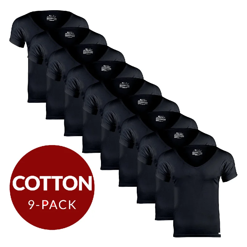 Deep V Cotton Sweat Proof Undershirt For Men - Black 9-Pack