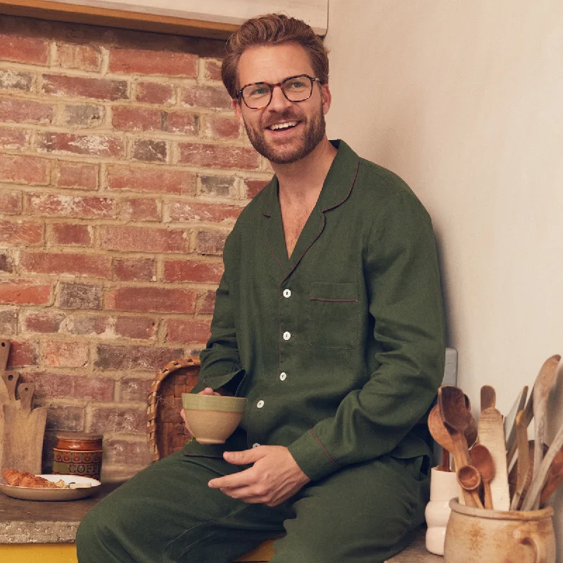Online Deal Men's Fern Green Linen Pajama Set