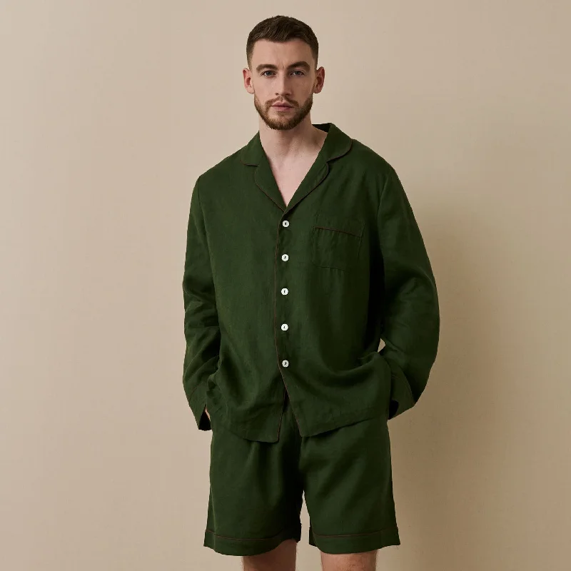 Massive Deal Men's Fern Green Linen Pajama Short Set