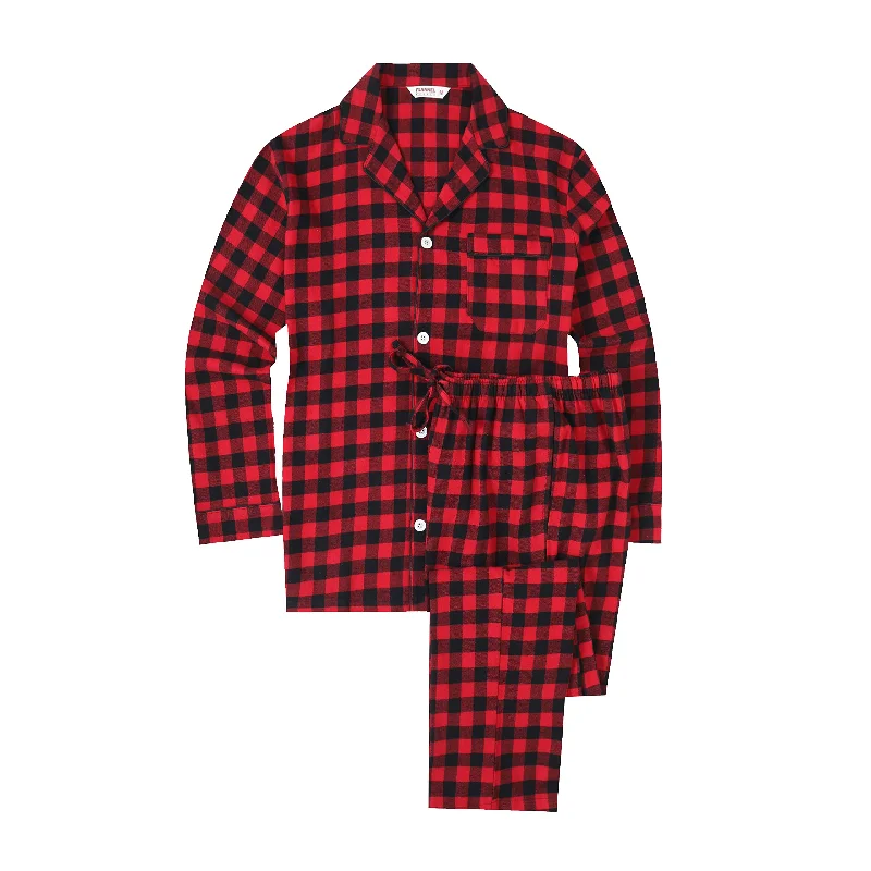 Weekend Discounts to Indulge In Flannel People Mens 100% Cotton Flannel Pajama Set with Pant Pockets & Drawstring - Plaid Red-Black