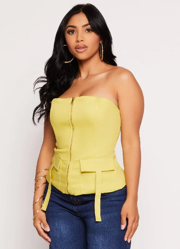 Haute Monde Cargo Pocket Zip Front Tube Top