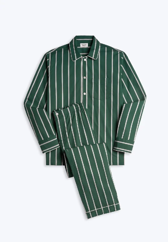 Final Clearance Henry Pajama Set in Hunter & Cream Sateen Stripe