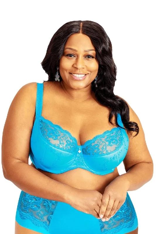 TURQUOISE BLUE SHEER UNLINED LACE BRA MADISON UNDERWIRE SOFT