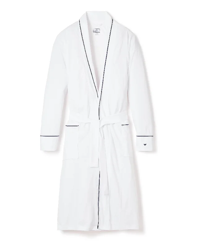 Great Bargain Men's Pima Robe in White with Navy Piping