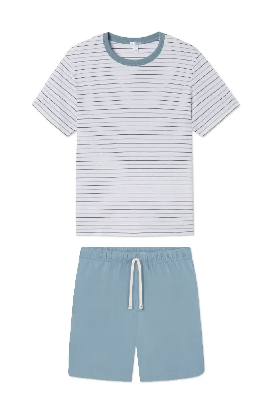 Steals and Deals Men's Pima Sleep Shorts Set in Marlin Blue Nautical Stripe